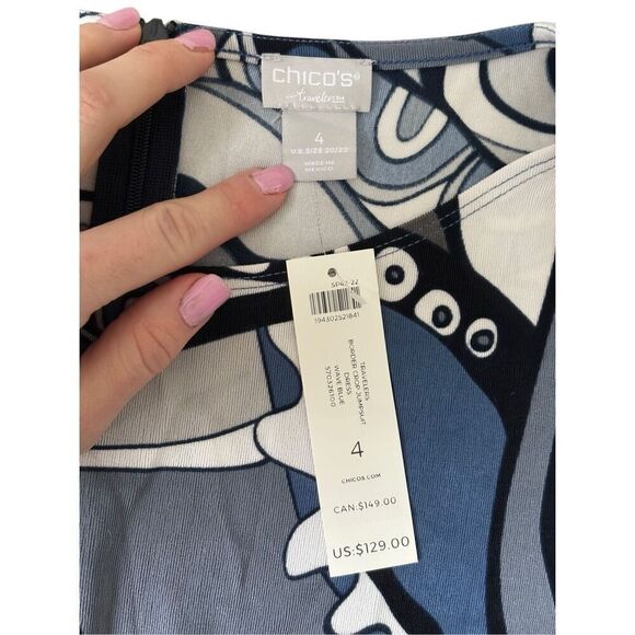 NEW Chico’s Travelers Classic Crop Jumpsuit size 4 US 20 22 White Blue - Picture 4 of 11